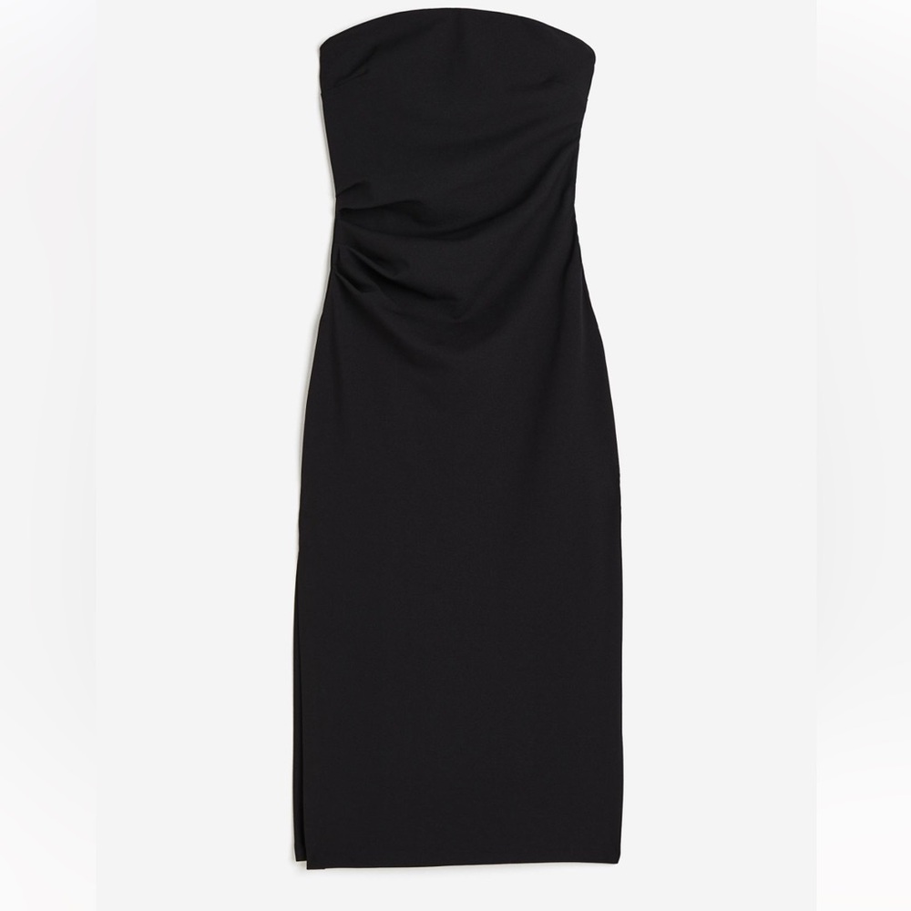 H&M Black Bandeau Midi Dress with Slit